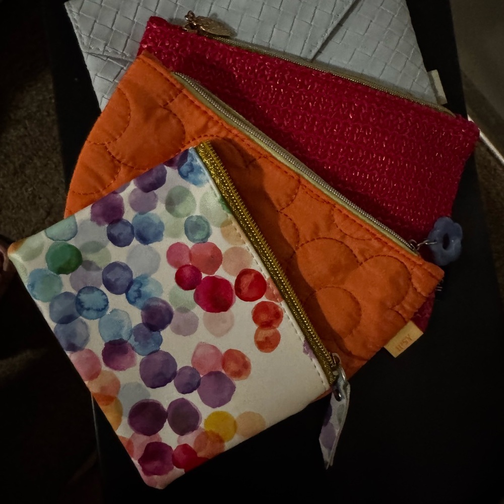 Colorful Dot & Orange Quilted Zip Pouches - Set of 4